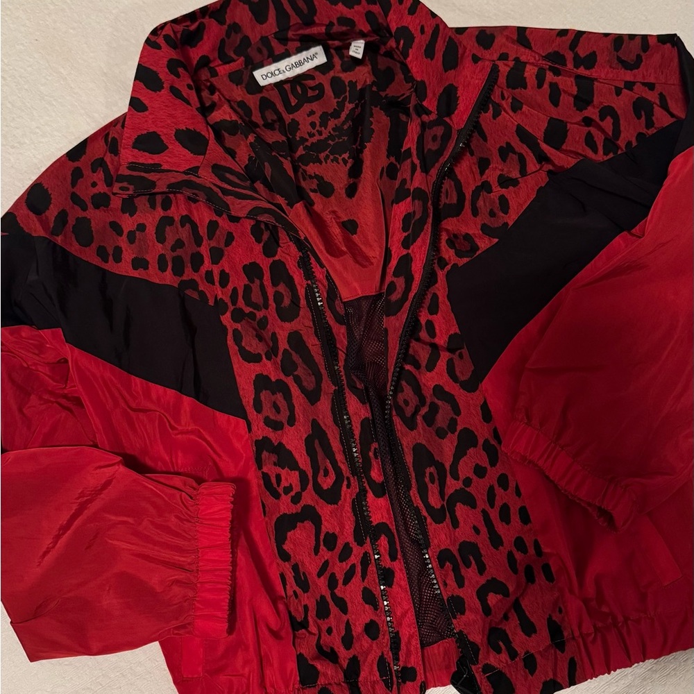 Dolce & Gabbana Red and Black Leopard Bomber Jacket